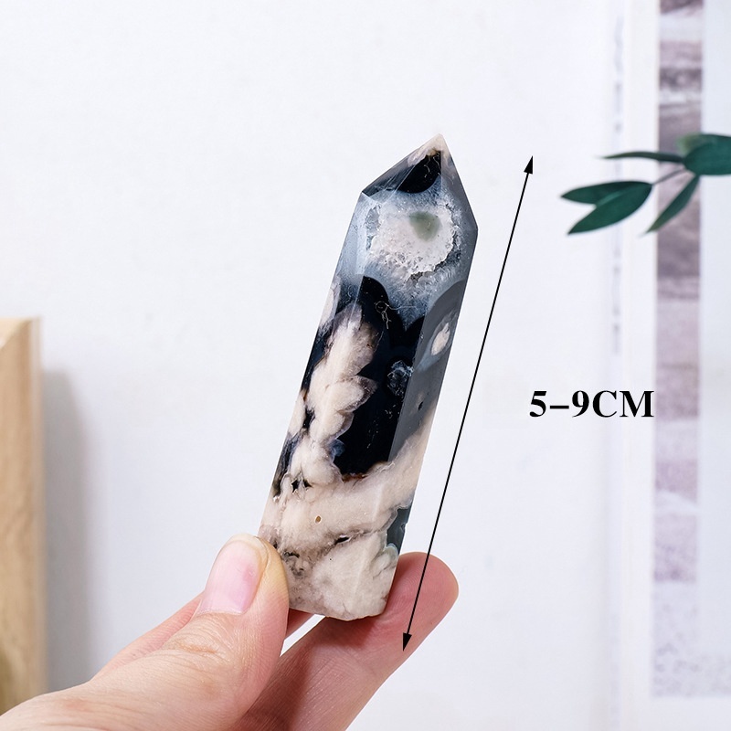 Natural crystal black cherry agate column ornaments crystal raw stone single pointed hexagonal column
