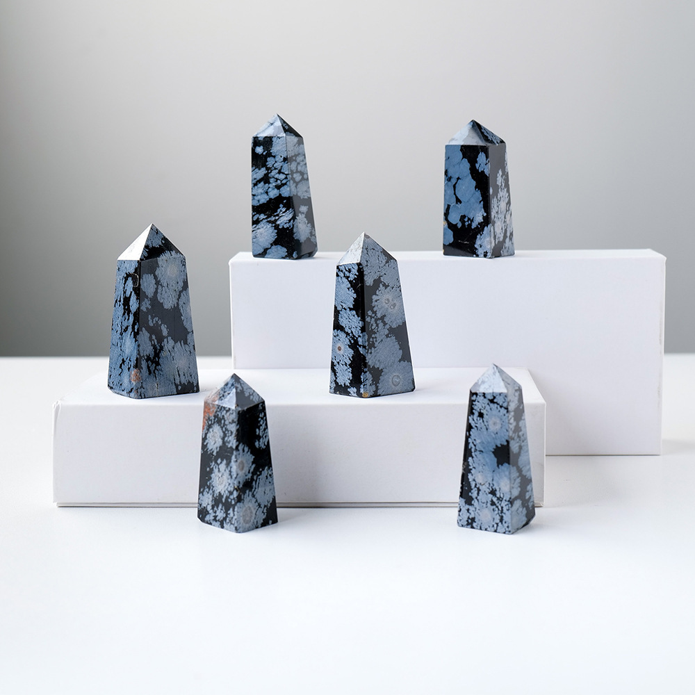 Natural crystal column obsidian snowflake four-sided column crystal raw stone single pointed hexagonal column