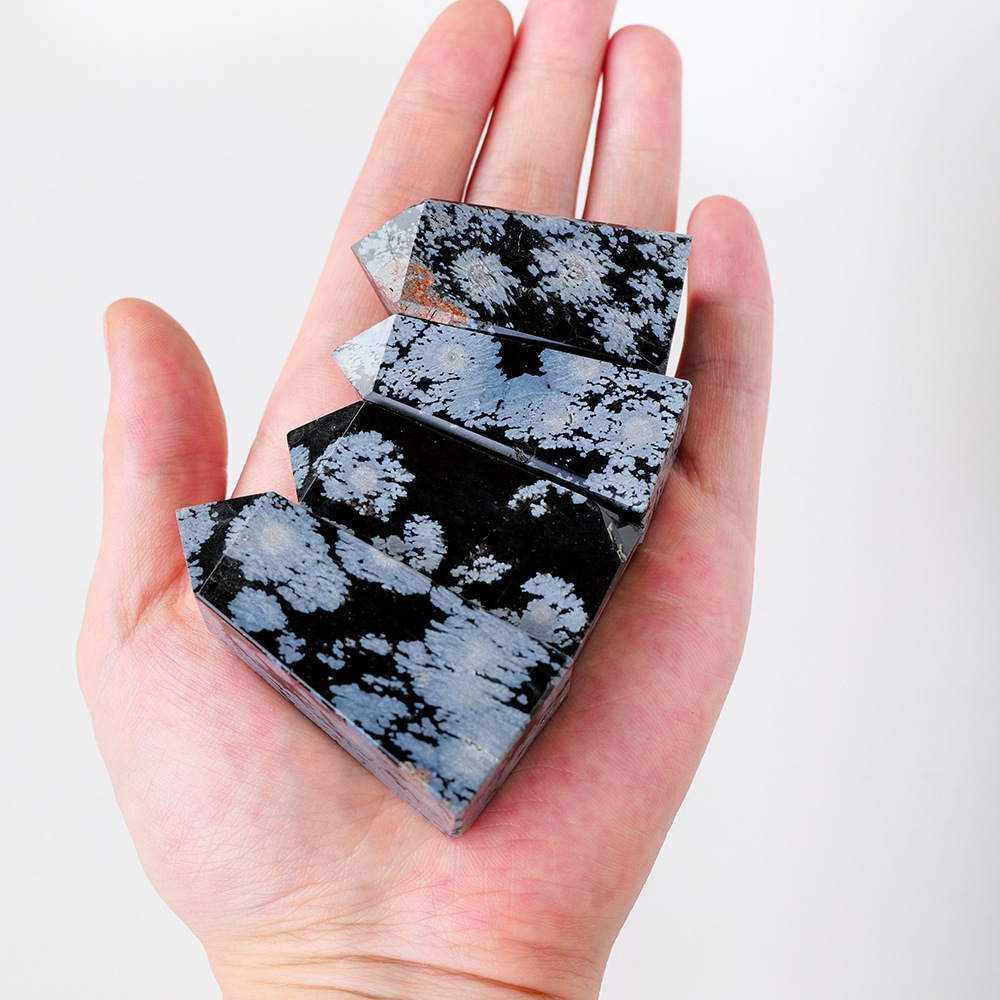 Natural crystal column obsidian snowflake four-sided column crystal raw stone single pointed hexagonal column