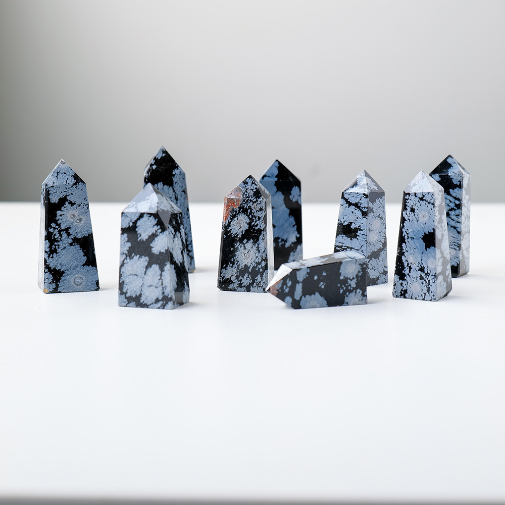 Natural crystal column obsidian snowflake four-sided column crystal raw stone single pointed hexagonal column
