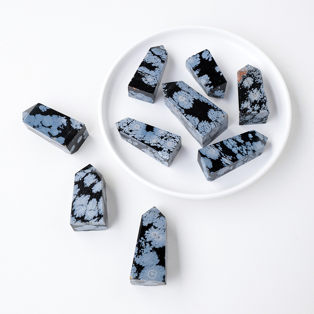Natural crystal column obsidian snowflake four-sided column crystal raw stone single pointed hexagonal column