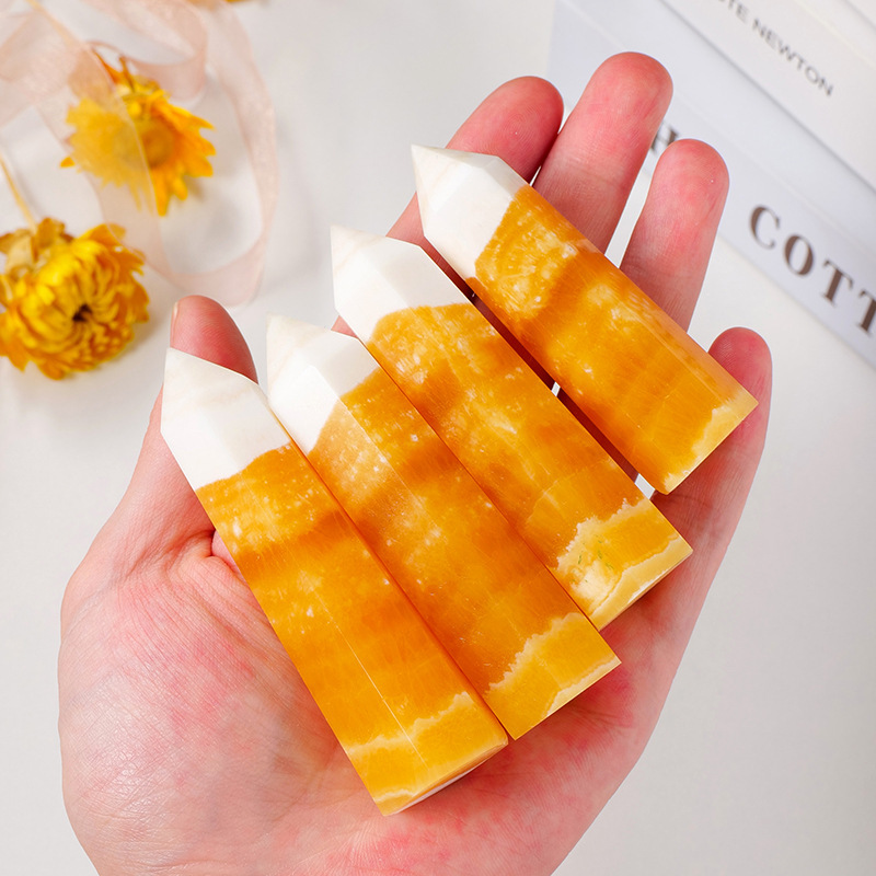 Natural calcite hexagonal single pointed column home office desk decoration