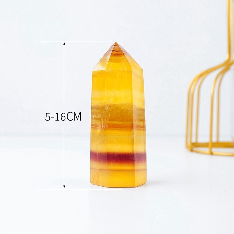 Natural crystal yellow fluorite column crystal raw stone single pointed hexagonal column