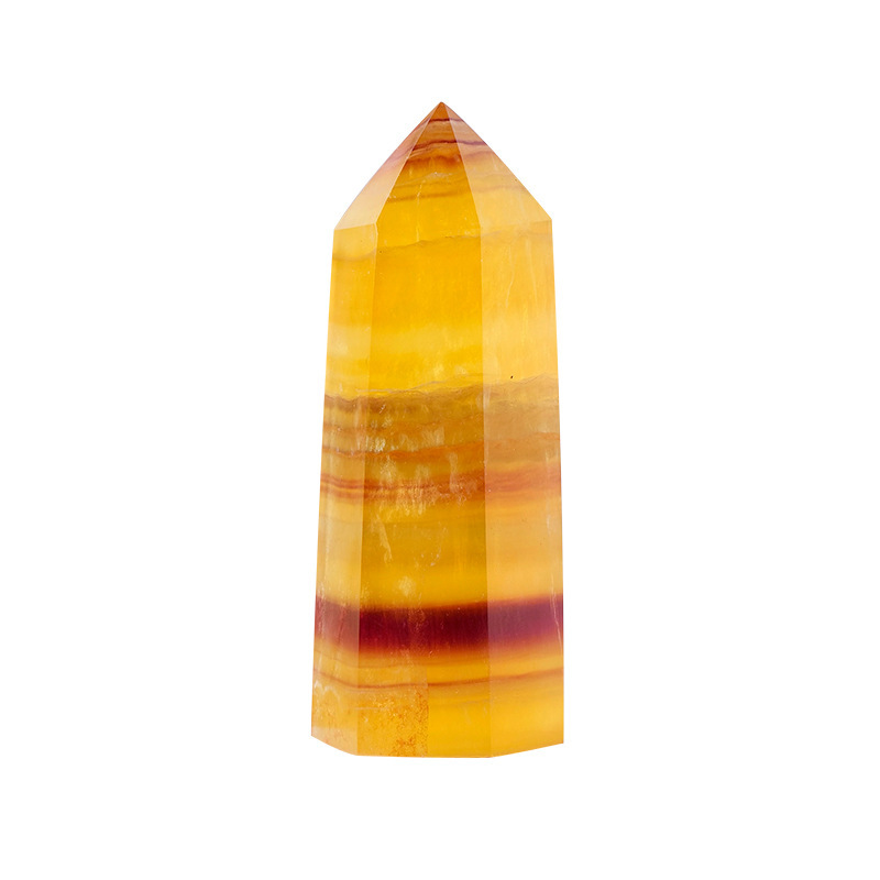 Natural crystal yellow fluorite column crystal raw stone single pointed hexagonal column