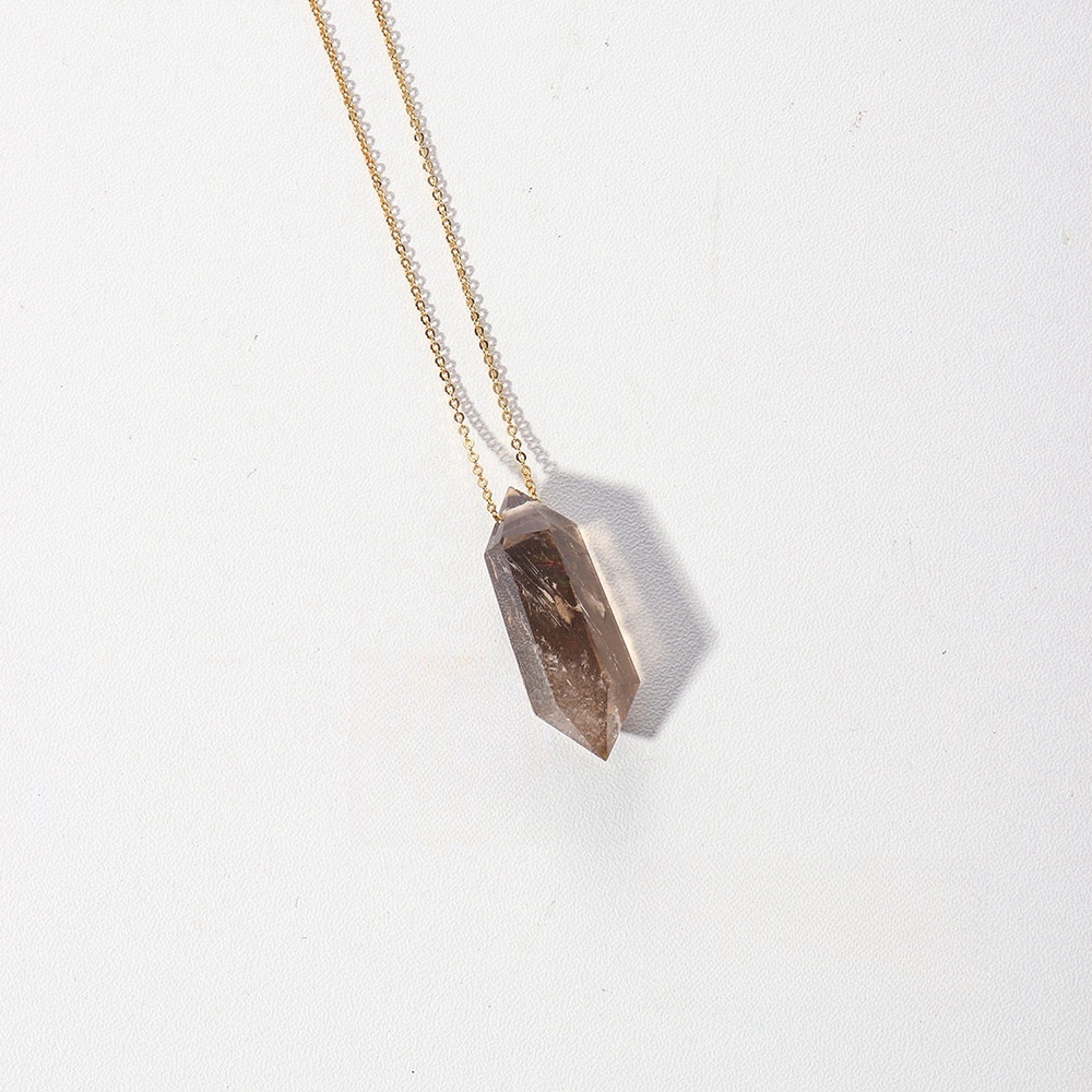 Natural crystal double-pointed crystal column gold chain hand-polished hexagonal necklace