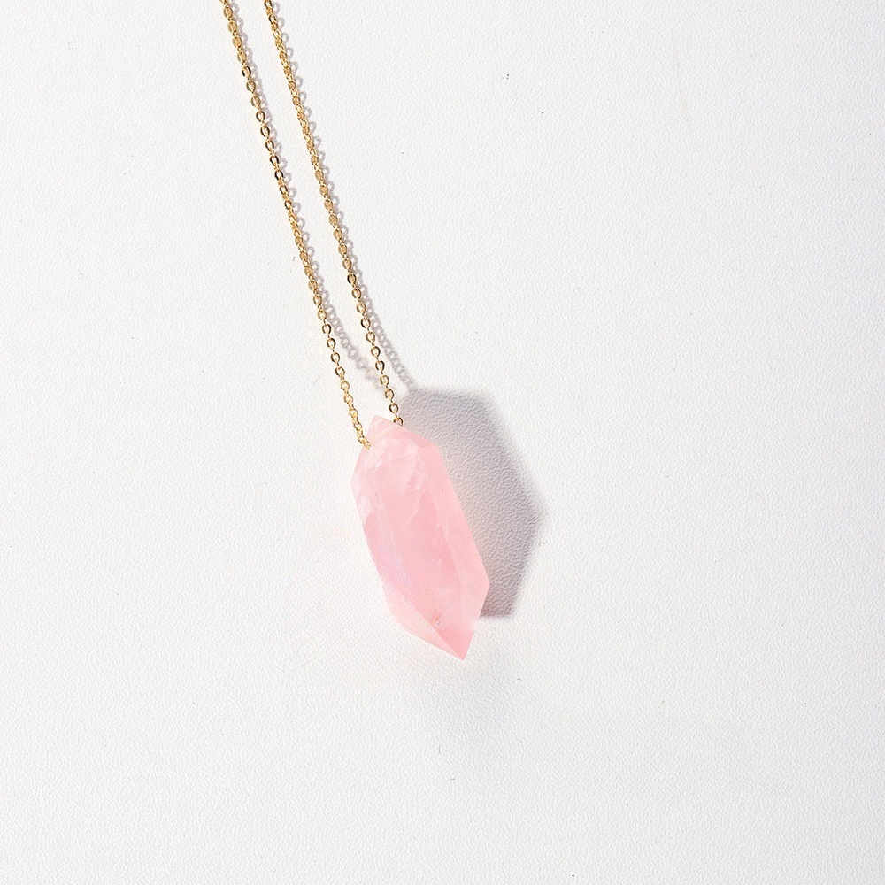 Natural crystal double-pointed crystal column gold chain hand-polished hexagonal necklace