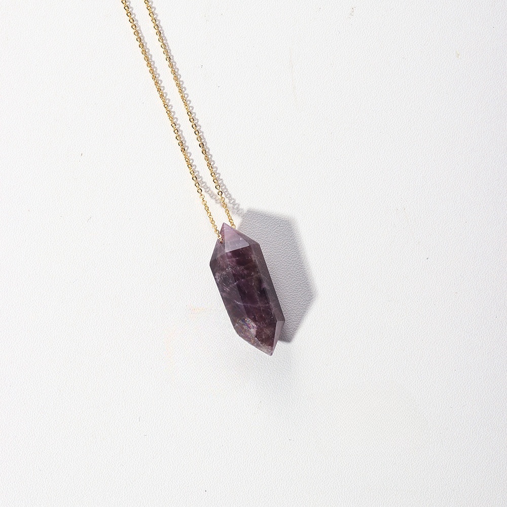 Natural crystal double-pointed crystal column gold chain hand-polished hexagonal necklace