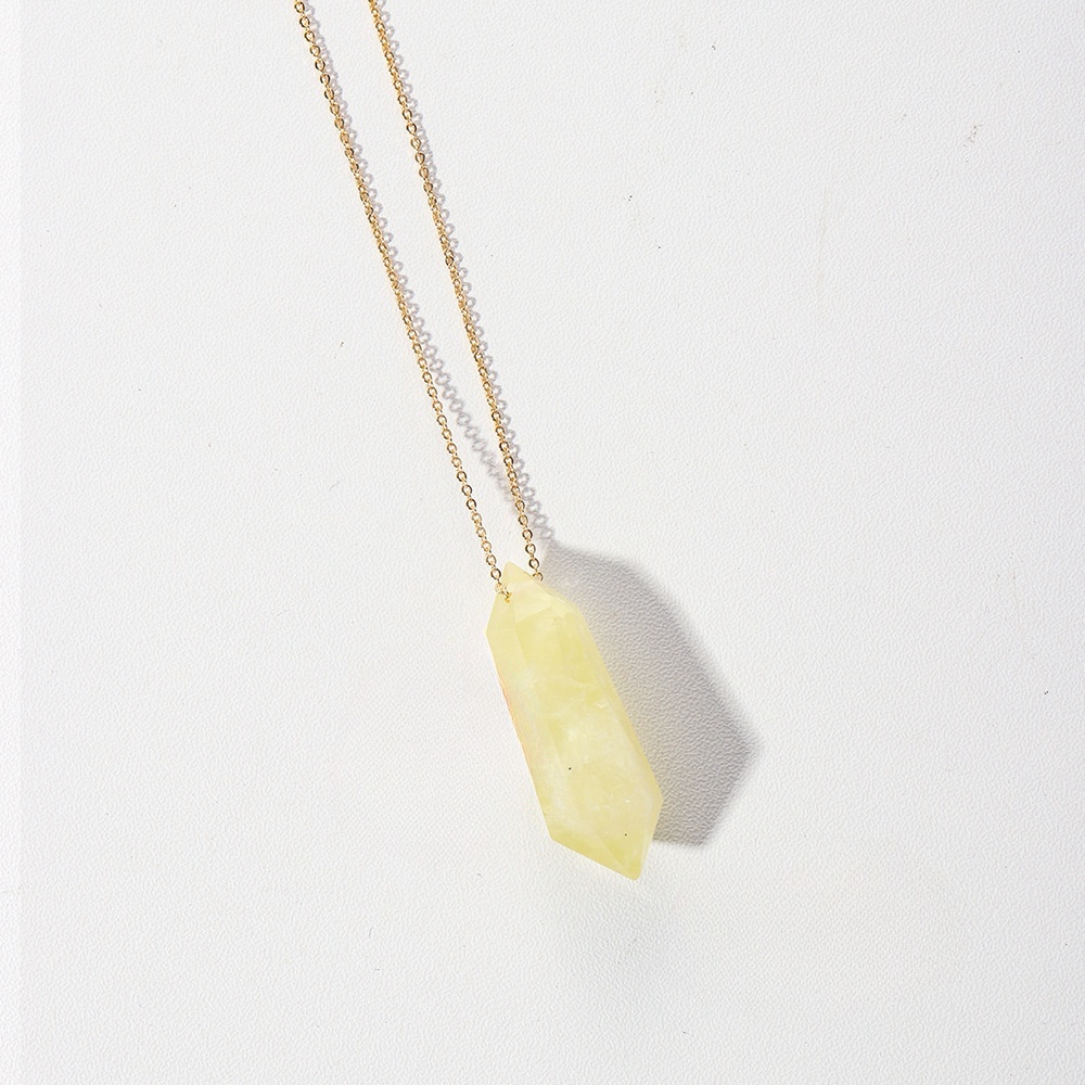 Natural crystal double-pointed crystal column gold chain hand-polished hexagonal necklace