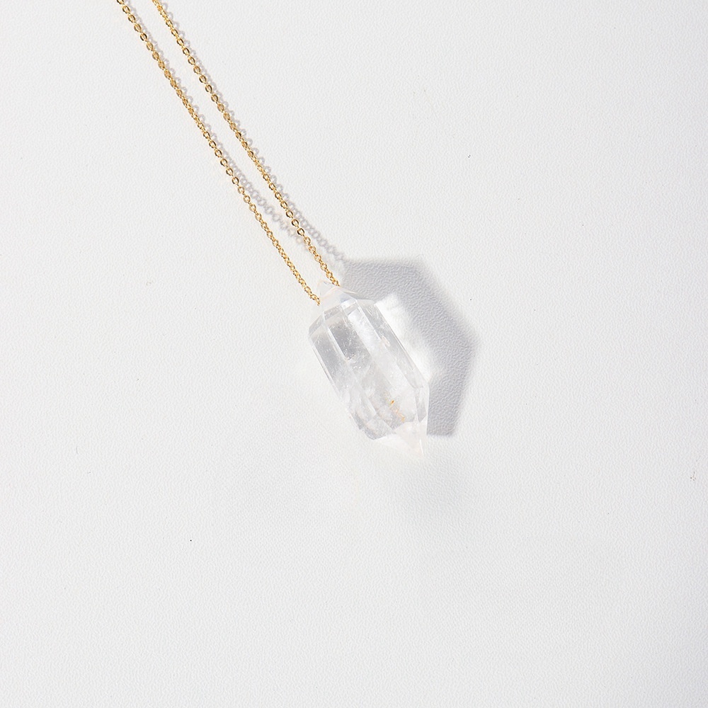 Natural crystal double-pointed crystal column gold chain hand-polished hexagonal necklace