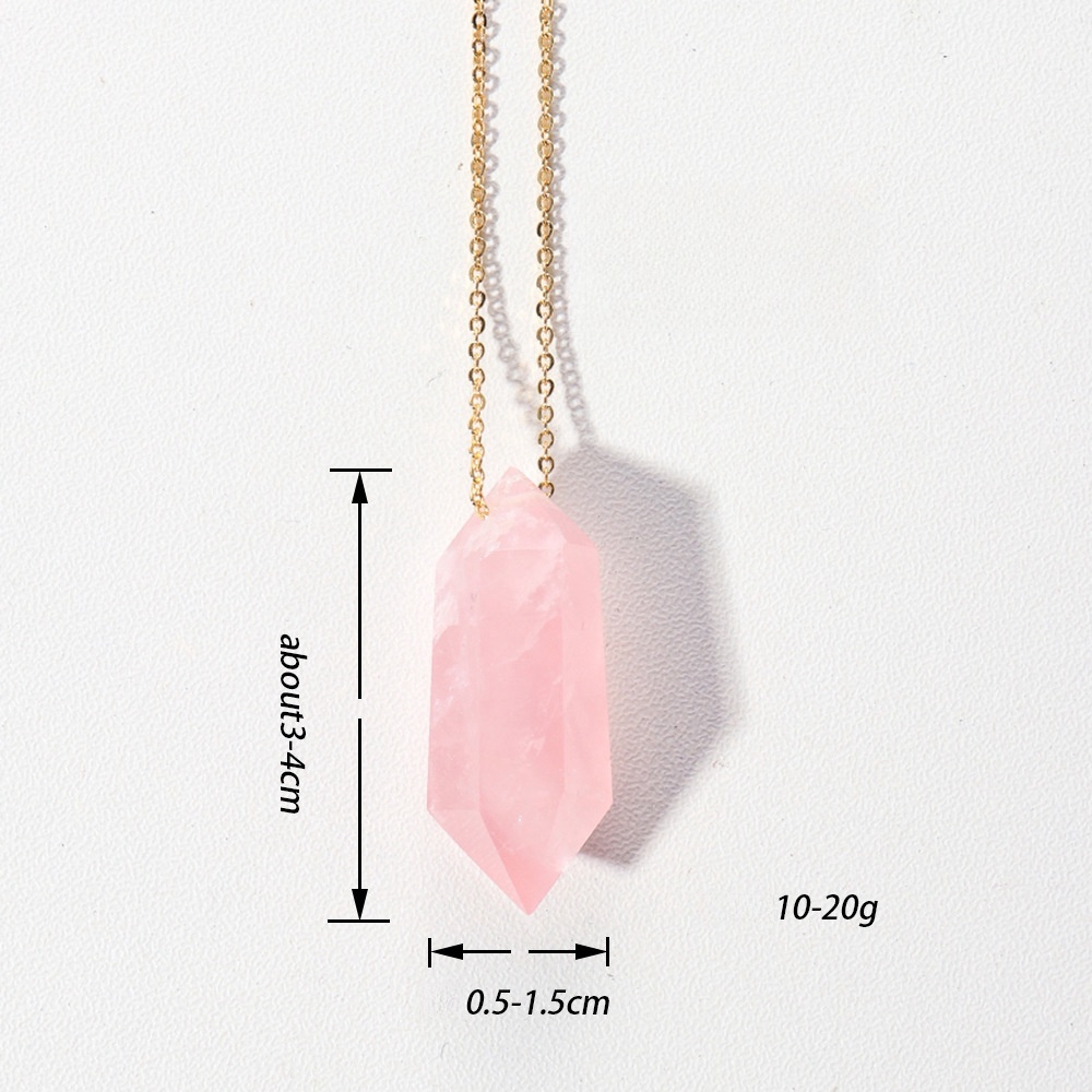 Natural crystal double-pointed crystal column gold chain hand-polished hexagonal necklace
