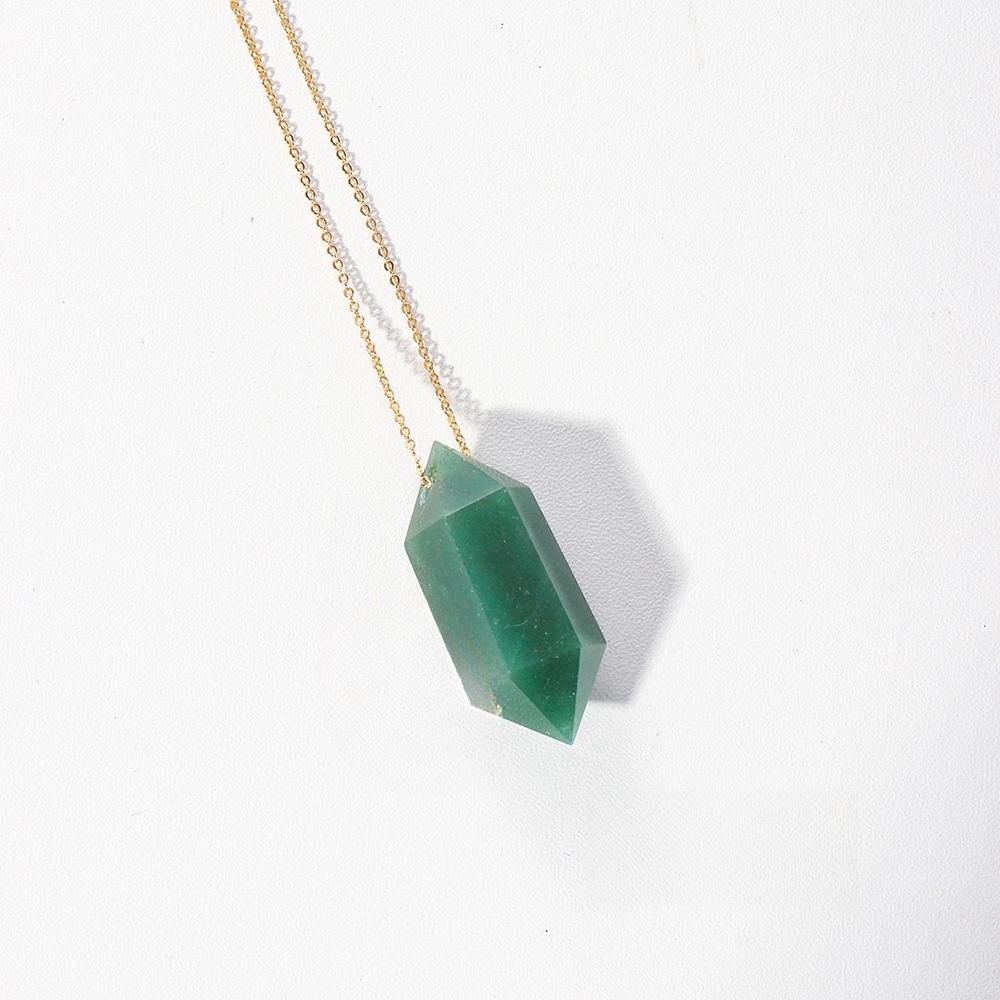 Natural crystal double-pointed crystal column gold chain hand-polished hexagonal necklace