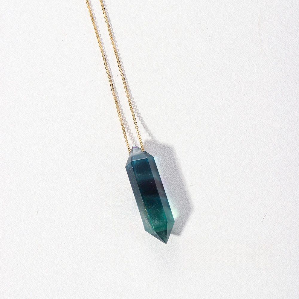 Natural crystal double-pointed crystal column gold chain hand-polished hexagonal necklace