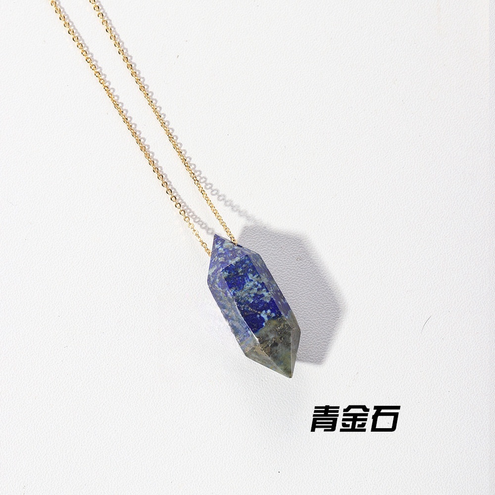 Natural crystal double-pointed crystal column gold chain hand-polished hexagonal necklace