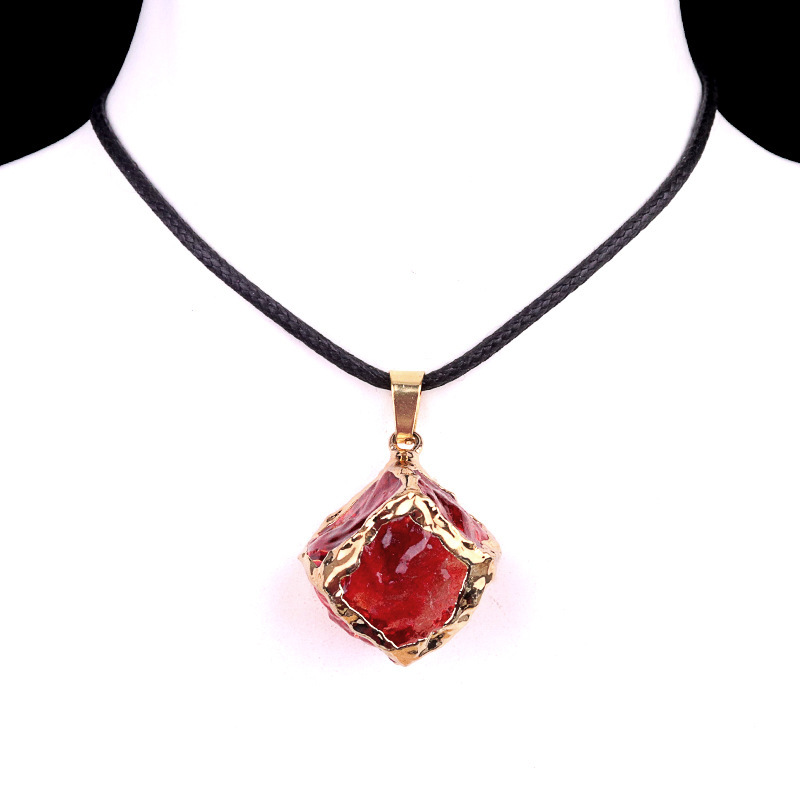 Imitation crystal raw stone cube electroplating color pendant artificial crystal sugar cube necklace