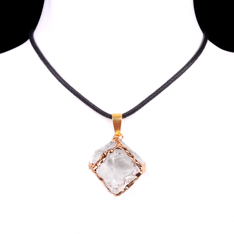 Imitation crystal raw stone cube electroplating color pendant artificial crystal sugar cube necklace