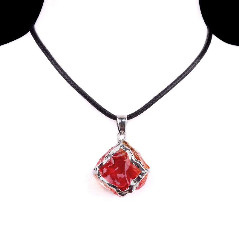 Imitation crystal raw stone cube electroplating color pendant artificial crystal sugar cube necklace