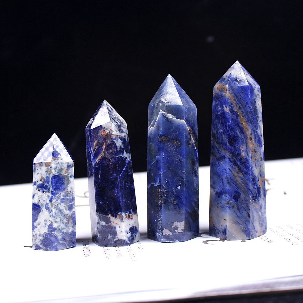 Natural crystal rough stone polished sodalite crystal hexagonal single pointed column