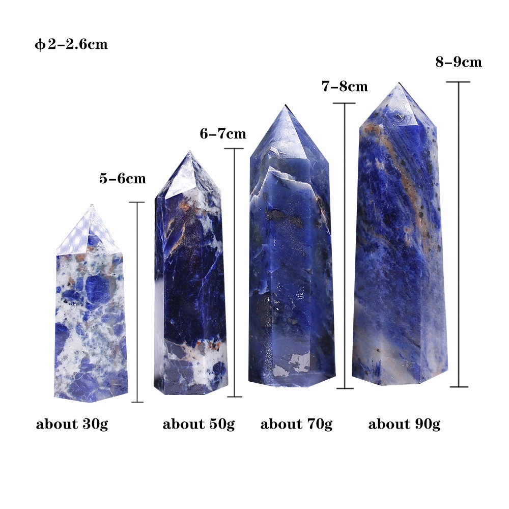 Natural crystal rough stone polished sodalite crystal hexagonal single pointed column