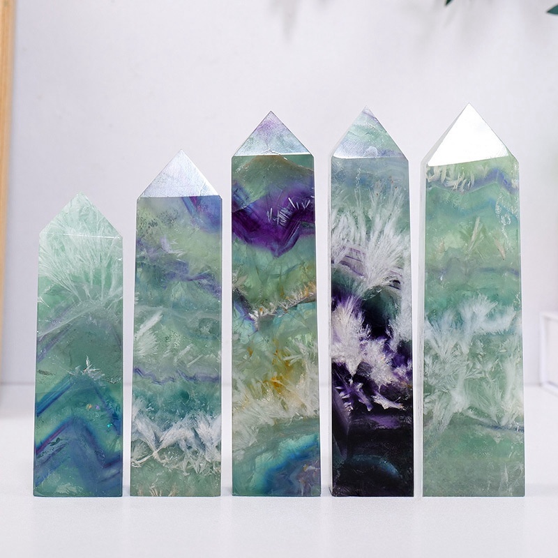 Natural crystal fluorite single pointed column snowflake fluorite four-sided crystal column