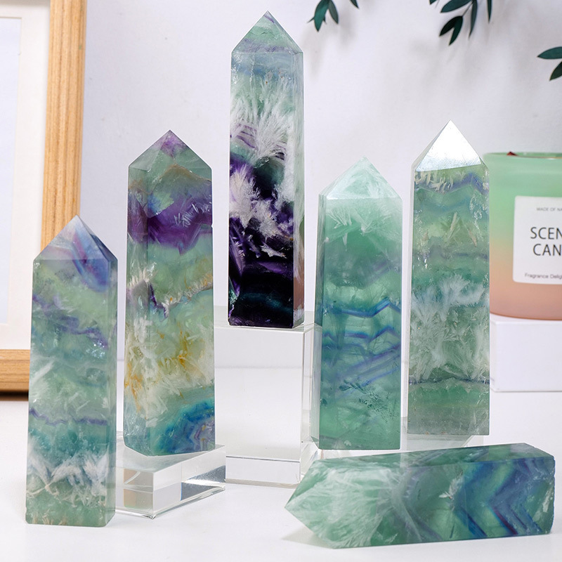 Natural crystal fluorite single pointed column snowflake fluorite four-sided crystal column