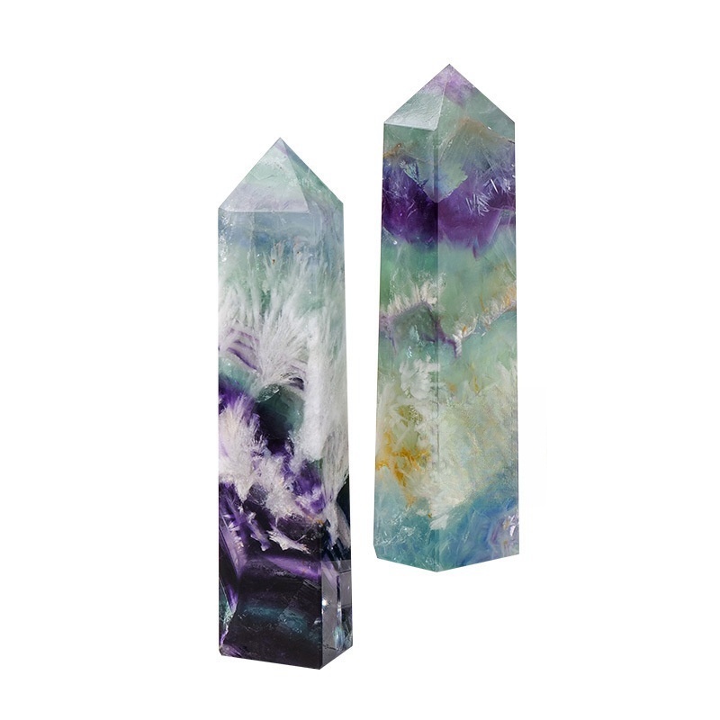 Natural crystal fluorite single pointed column snowflake fluorite four-sided crystal column