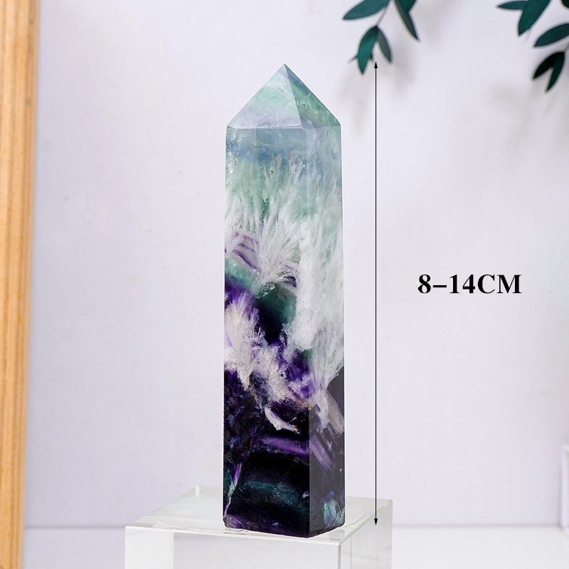 Natural crystal fluorite single pointed column snowflake fluorite four-sided crystal column