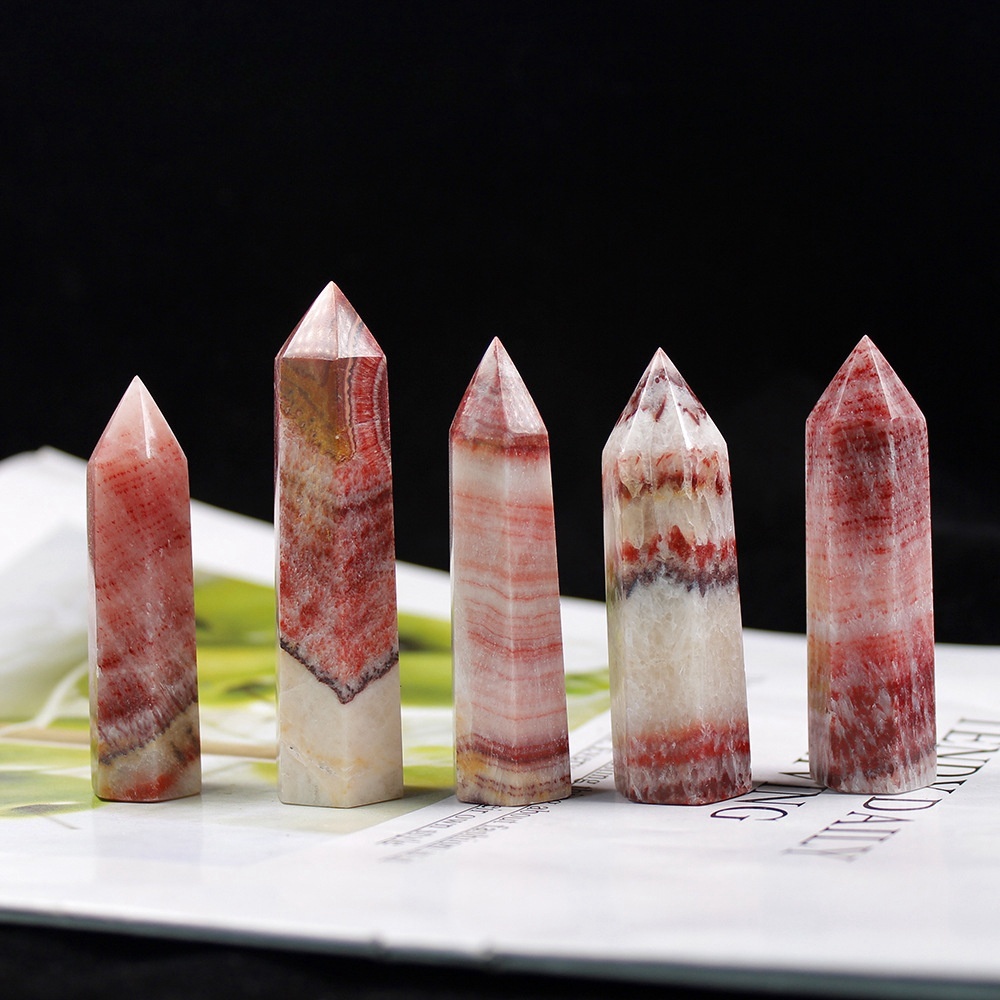 Natural crystal column rhodonite single pointed hexagonal column