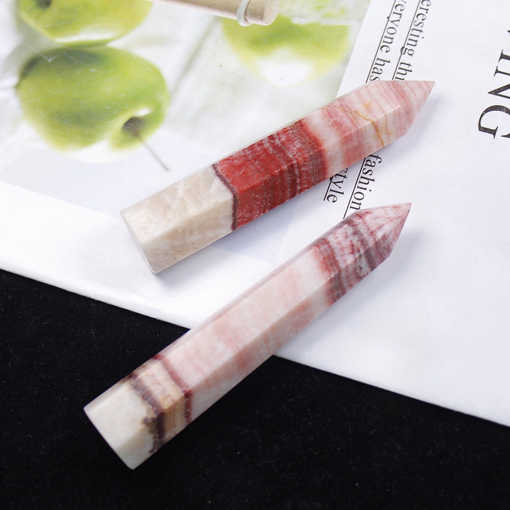 Natural crystal column rhodonite single pointed hexagonal column