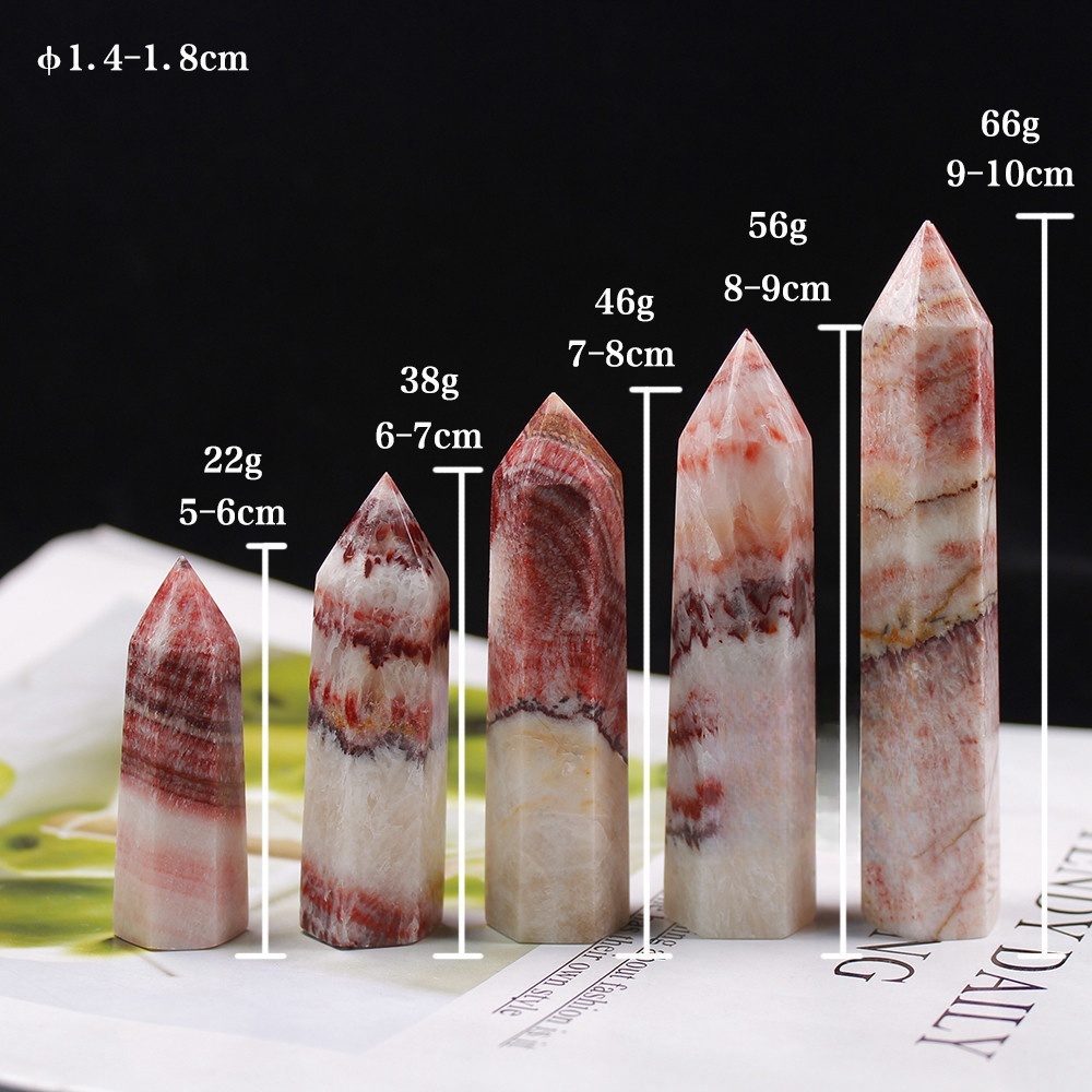 Natural crystal column rhodonite single pointed hexagonal column