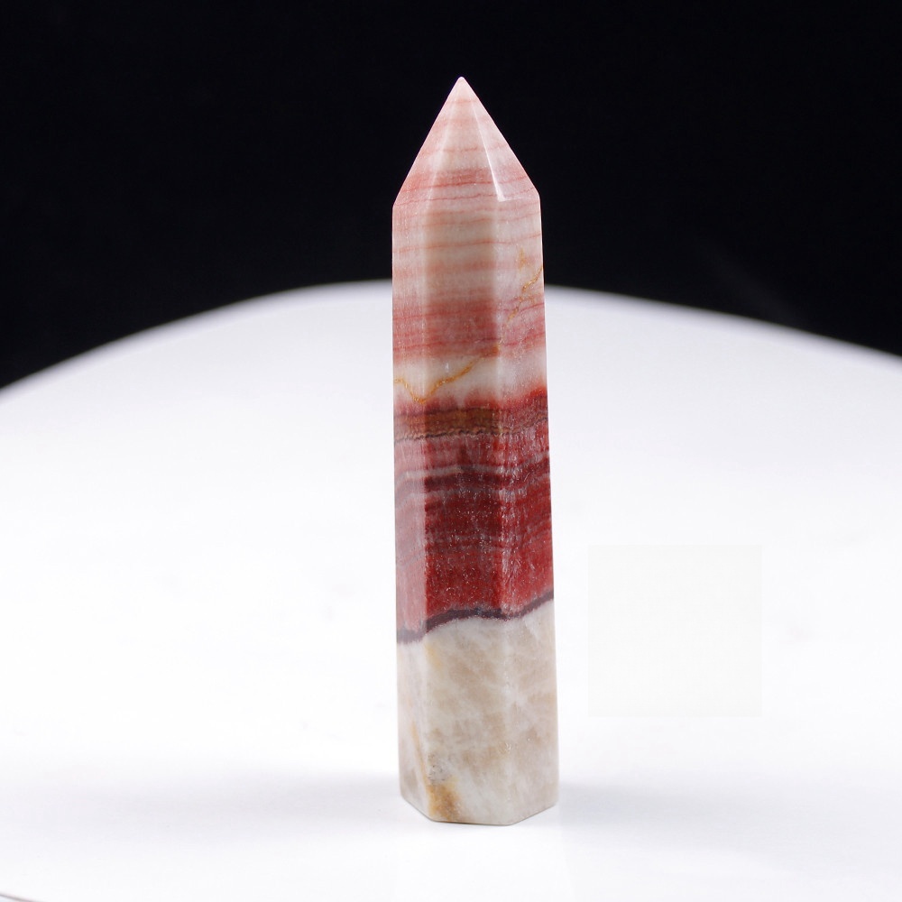 Natural crystal column rhodonite single pointed hexagonal column