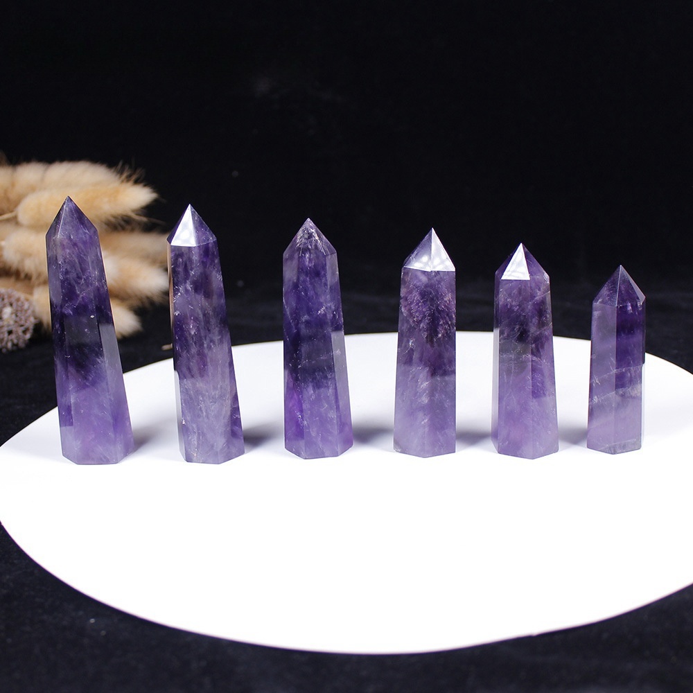Natural Uruguayan deep amethyst rough stone polished single-pointed hexagonal crystal column pendulum