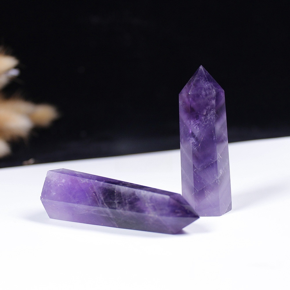 Natural Uruguayan deep amethyst rough stone polished single-pointed hexagonal crystal column pendulum