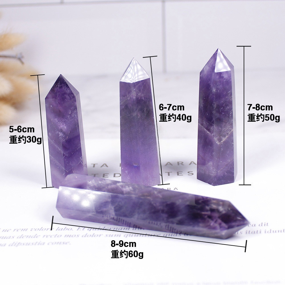 Natural Uruguayan deep amethyst rough stone polished single-pointed hexagonal crystal column pendulum