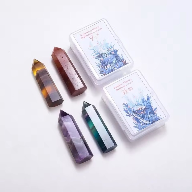 Natural crystal twelve constellations six-sided single-pointed crystal column