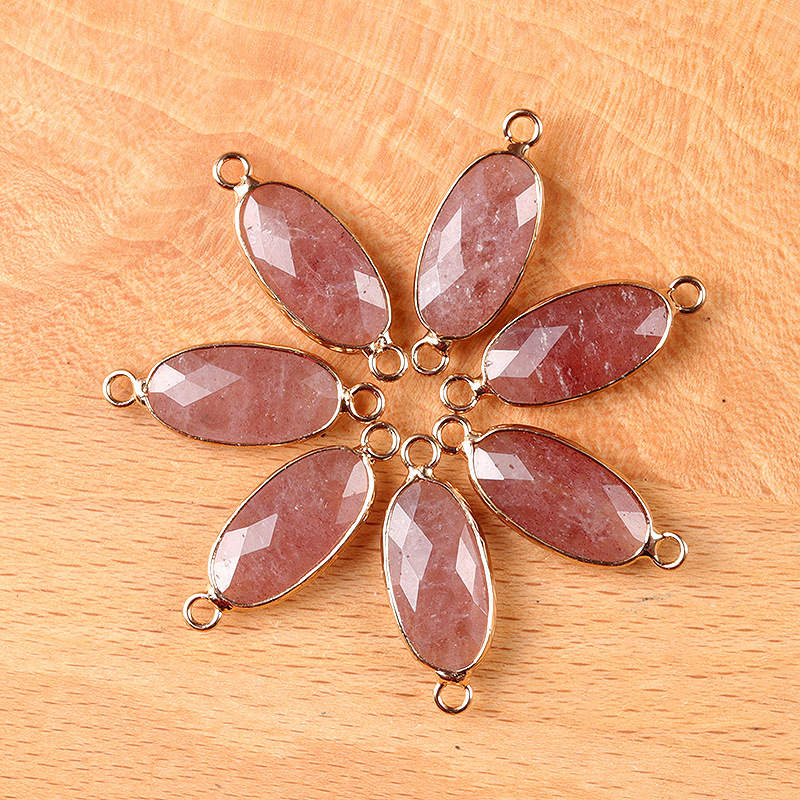 Natural crystal oval double-faceted double-hole pendant Diy jewelry accessories necklace earring accessories connector