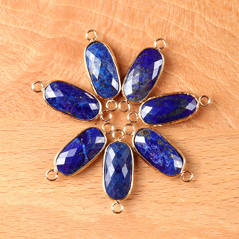 Natural crystal oval double-faceted double-hole pendant Diy jewelry accessories necklace earring accessories connector