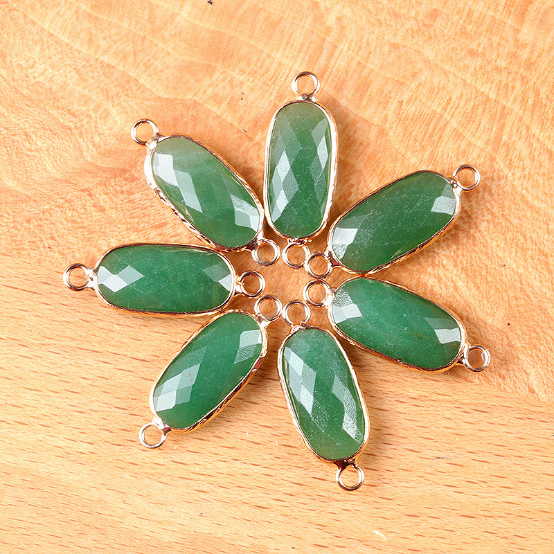 Natural crystal oval double-faceted double-hole pendant Diy jewelry accessories necklace earring accessories connector