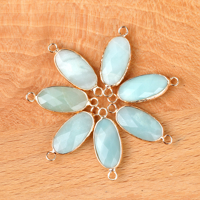Natural crystal oval double-faceted double-hole pendant Diy jewelry accessories necklace earring accessories connector