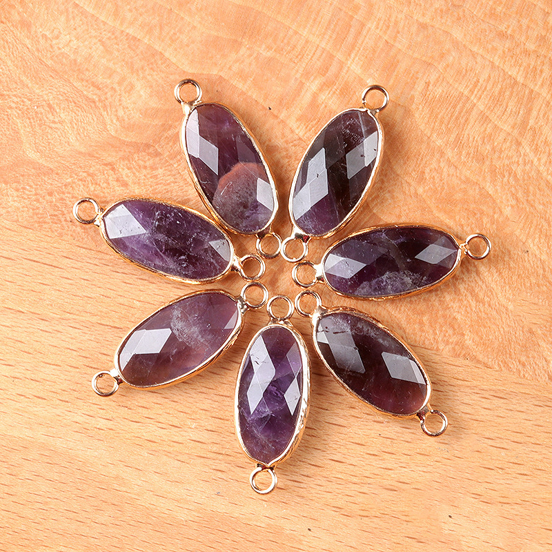 Natural crystal oval double-faceted double-hole pendant Diy jewelry accessories necklace earring accessories connector