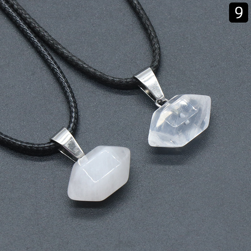 exagonal column natural crystal agate stone double pointed hexagonal column pendant bullet necklace