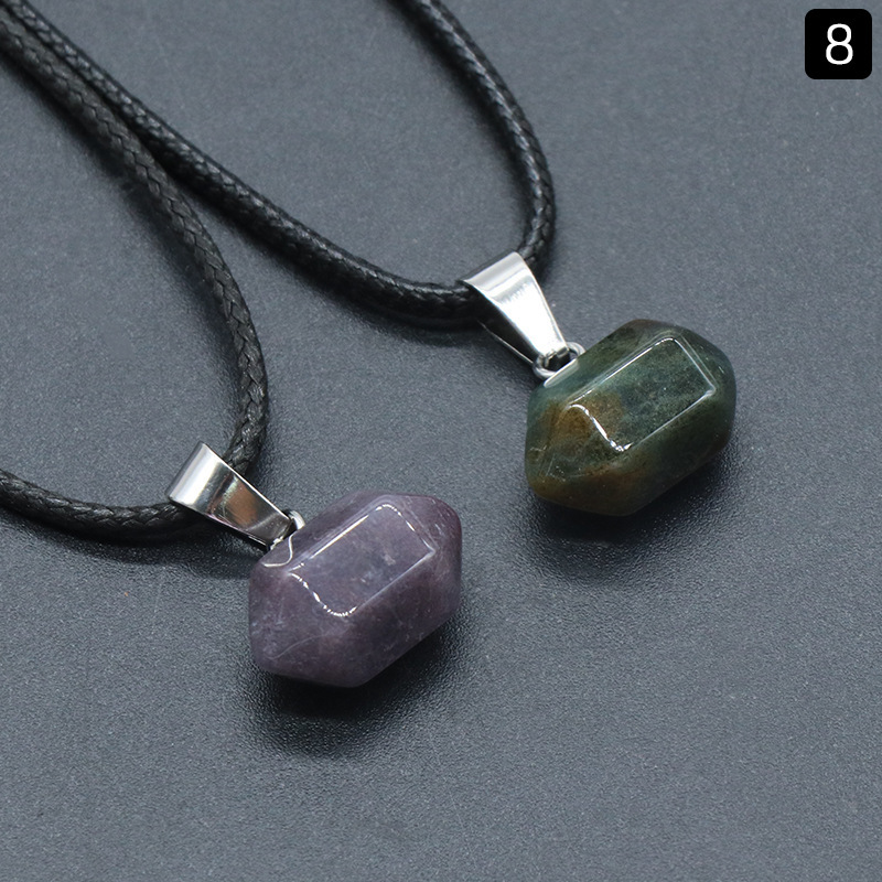 exagonal column natural crystal agate stone double pointed hexagonal column pendant bullet necklace