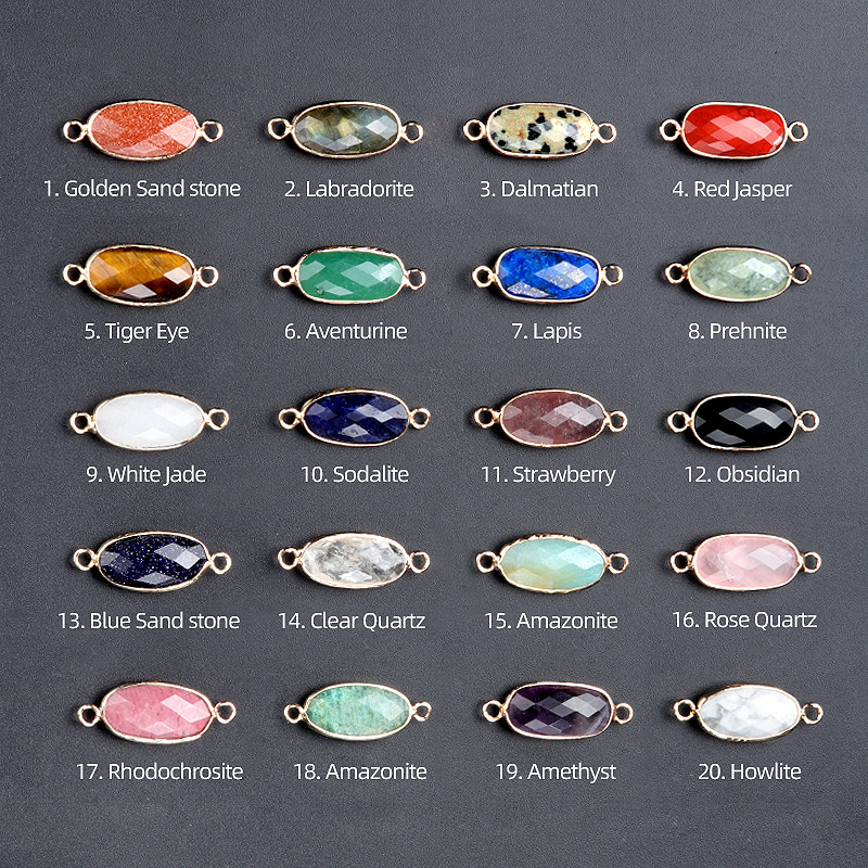 Natural crystal oval double-faceted double-hole pendant Diy jewelry accessories necklace earring accessories connector