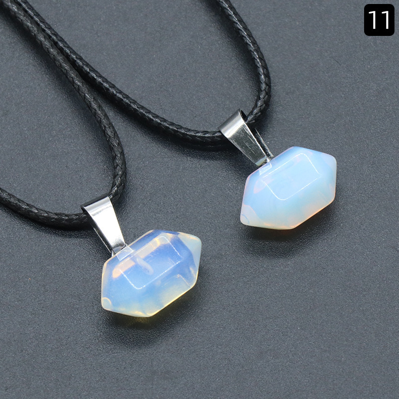 exagonal column natural crystal agate stone double pointed hexagonal column pendant bullet necklace
