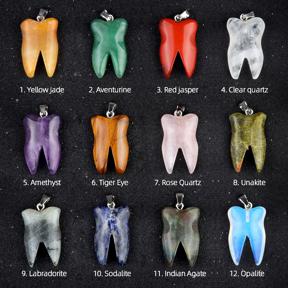 32mm natural crystal agate tooth pendant