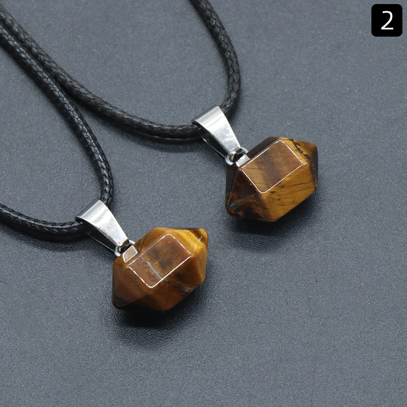 exagonal column natural crystal agate stone double pointed hexagonal column pendant bullet necklace