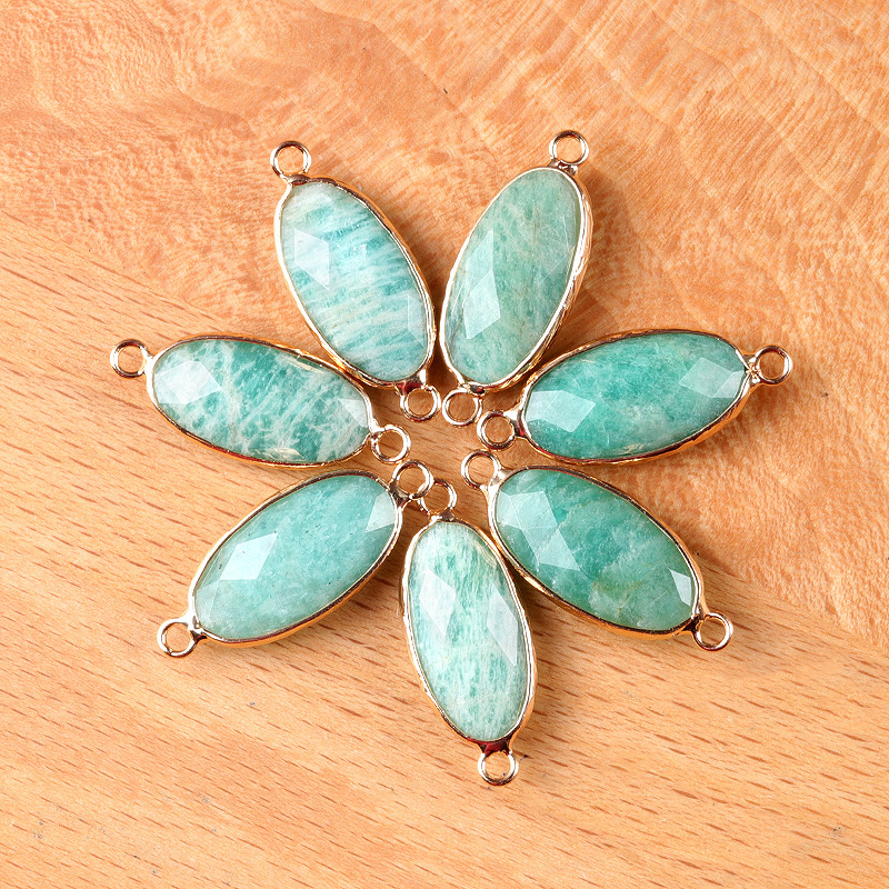 Natural crystal oval double-faceted double-hole pendant Diy jewelry accessories necklace earring accessories connector