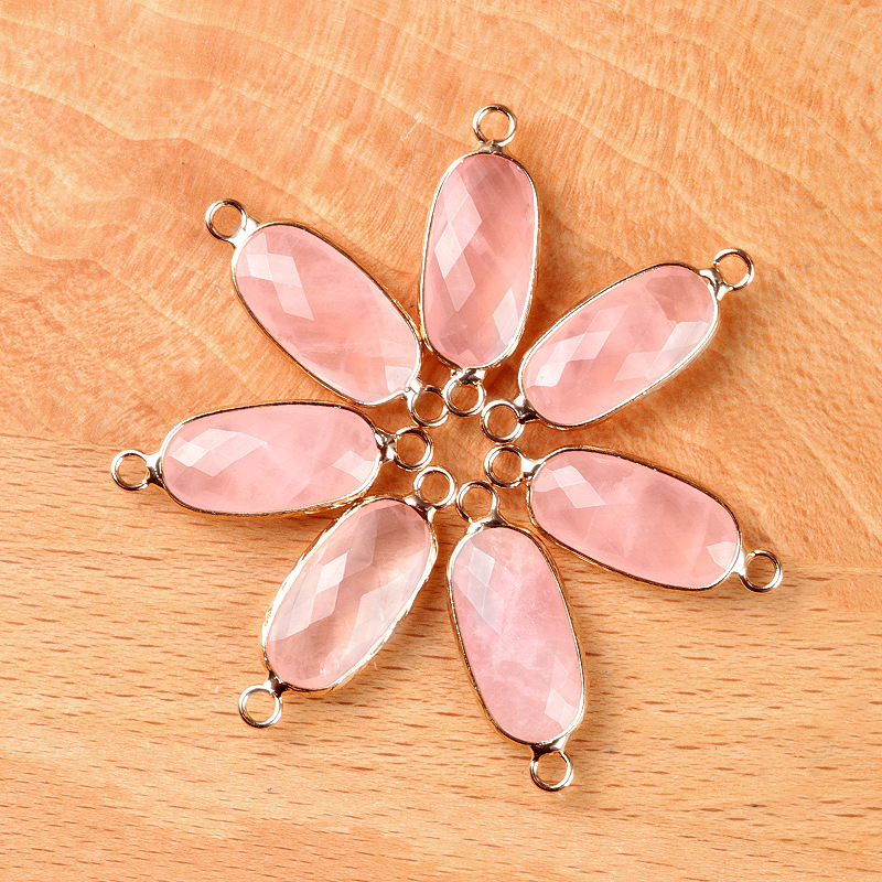 Natural crystal oval double-faceted double-hole pendant Diy jewelry accessories necklace earring accessories connector