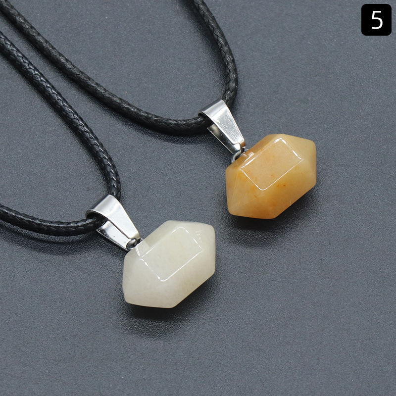 exagonal column natural crystal agate stone double pointed hexagonal column pendant bullet necklace