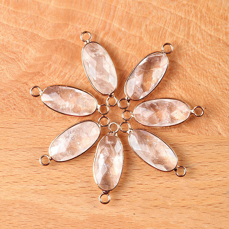 Natural crystal oval double-faceted double-hole pendant Diy jewelry accessories necklace earring accessories connector