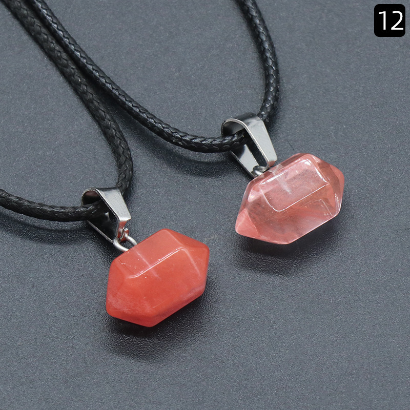 exagonal column natural crystal agate stone double pointed hexagonal column pendant bullet necklace
